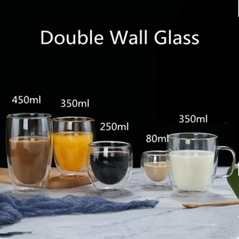 WineWhiskyPlus Double Wall Insulated Glasses Espresso Coffee Mug 80/250/350/450 ML Heat-Resistant