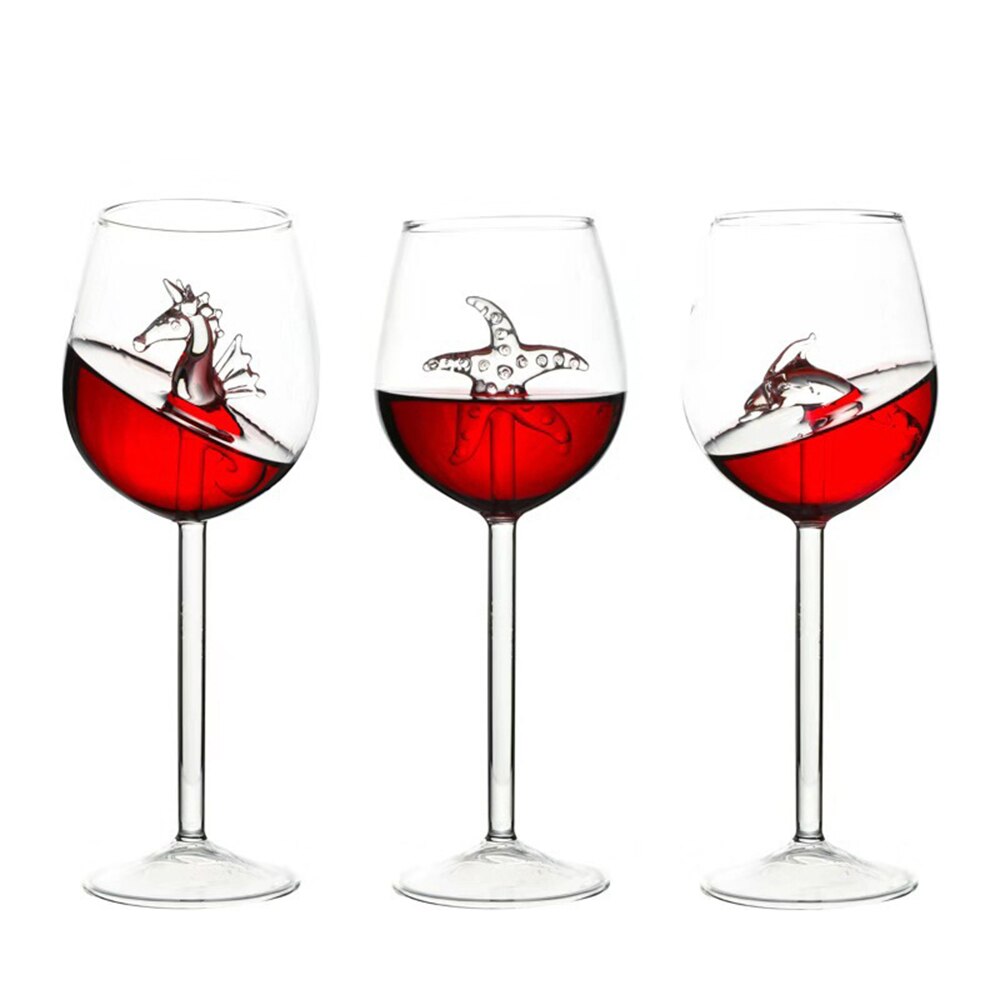 Free Shipping New Lead Free Crystal Shark Wine Glass Goblet Built-in Seahorse Starfish Dolphin